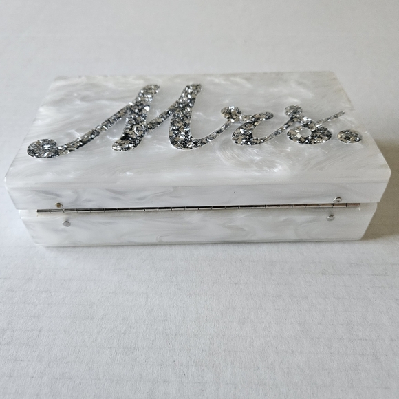 Edie Parker White Pearlescent Mrs. Bridal Slim Jean Box Clutch - Picture 4 of 16